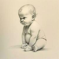 Academic figure drawing of an infant baby. Hand-drawing in pencil. photo