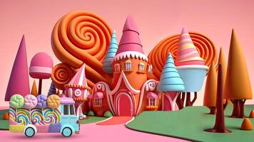 Sugar Rush A Whimsical Candy Kingdom of Bright Colors and Playful Creatures. Generative ai photo