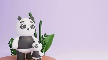 3D Render of Adorable Mother Panda Her Baby With Nature Background And Copy Space. photo
