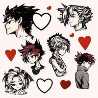 Set of Boys And Girls Characters With Heart Shapes. Anime Play Concept. photo