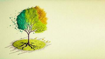 Watercolour painting of an isolated tree with text sapce for your message. AI-Generative Digital Illustration. photo