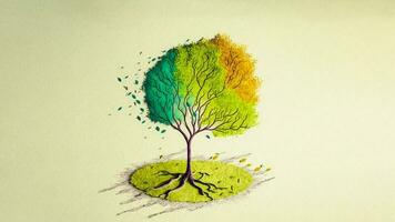 Watercolour painting of an isolated tree with text sapce for your message. AI-Generative Digital Illustration. photo