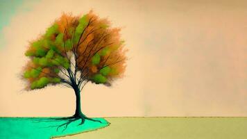 Watercolour painting of an isolated tree with text sapce for your message. AI-Generative Digital Illustration. photo