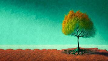 Watercolour painting of an isolated tree with text sapce for your message. AI-Generative Digital Illustration. photo