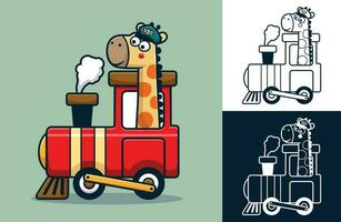 Vector illustration of cute giraffe cartoon on steam train