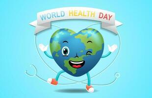 Happy earth heart globe cartoon character with stethoscope vector