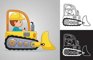 vector dibujos animados de pequeño chico conducción excavadora