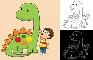 Vector cartoon of little boy with giant dinosaur