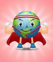 Earth globe superhero cartoon character showing muscle arms vector