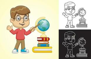 vector dibujos animados de chico con globo y libros