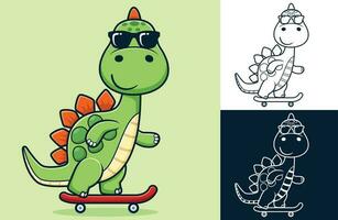 Vector illustration of cartoon dinosaur with sunglasses playing skateboard