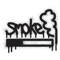 Smoke text graffiti and cigarette icon with black spray paint vector