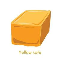 Yellow golden fried tofu vector illustration isolated on white square background. Simple flat art styled food drawing.