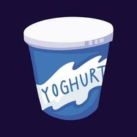 Blue yoghurt dairy product bucket vector illustration isolated on dark square background template