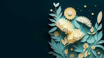 3D Render of Paper Flowers with Text Placeholder. AI-Generative Digital Illustration. photo