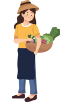 kvinna jordbrukare med grönsaker korg png