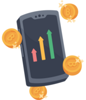 bitcoins and statistics in smartphone png