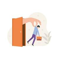 Fired from job. Flat illustration of dismissed employee walking with briefcase. unemployment concept design vector