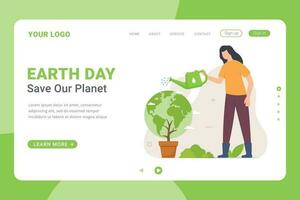 Landing page template for earth day celebration vector