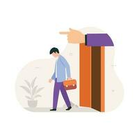 Fired from job. Flat illustration of dismissed employee walking with briefcase. unemployment concept design vector