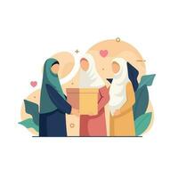 Muslim people giving donation and sodaqo flat style vector illustration