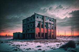 distant background abandoned soviet building by photo