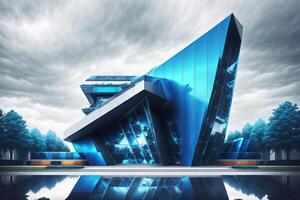 a futuristic building with black facade and sharp edges by photo