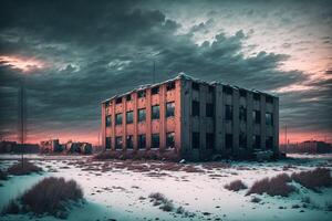 distant background abandoned soviet building by photo