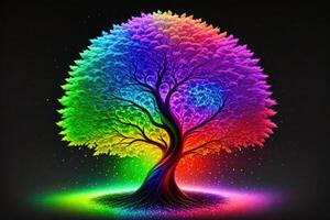 arco iris árbol aislado en frente de negro antecedentes por ai generado foto