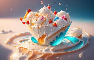 ice cream in water splash realistic composition by photo