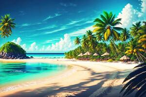 Tropical beach with palm trees by photo