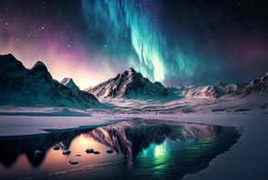 noche paisaje Arizona del Norte luces encima Nevado montaña picos, generativo ai foto