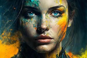 An explosion of color on a woman's face, photo