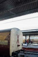 Indian railway train at Amritsar railway station platform during morning time, Colourful train at Amritsar, Punjab railway station photo