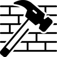 solid icon for hammer and bricks vector