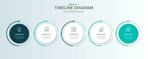 infografía modelo para negocio. 5 5 pasos moderno cronograma diagrama mapa vial con circulo tema, presentación vector infografía.