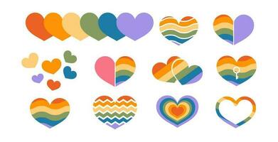 Heart shapes decorative element set for lgbt pride month. Colorful heart element set. Vector illustration