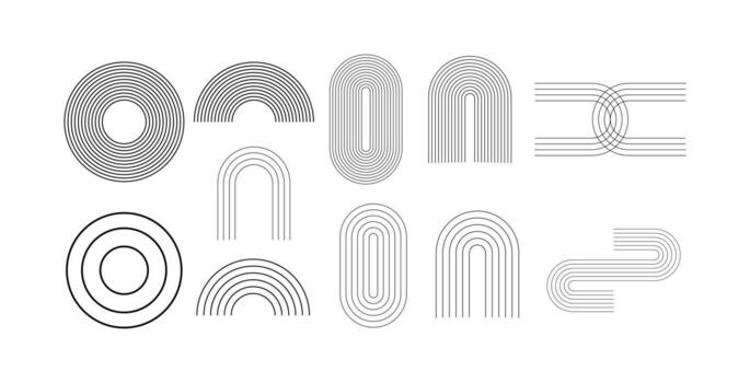 Set of abstract geometric element design. Decorative modern aesthetic line in minimal concept. Vector illustration