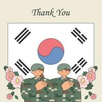 sur Corea monumento día. un soldado soportes en frente de el coreano bandera. junio 6 6 vector