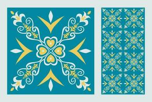 Ethnic floral square tile pattern. Two ornaments set of ethnic geometric floral shape seamless pattern colorful Moroccan style. Mediterranean pattern use for textile, home decoration elements. vector