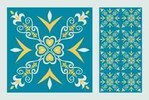 Ethnic floral square tile pattern. Two ornaments set of ethnic geometric floral shape seamless pattern colorful Moroccan style. Mediterranean pattern use for textile, home decoration elements. vector