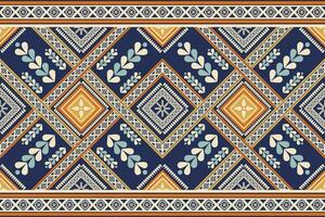 Colorful ethnic border geometric pattern. Ethnic embroidery geometric square overlapping seamless pattern. Colorful ethnic pattern use for textile border, runner decorative, carpet, rug, etc. vector