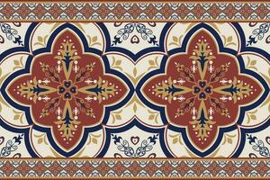 Ethnic border colorful floral pattern. Ethnic geometric floral shape seamless pattern Arabic style. Use for fabric, textile, carpet, rug, architectural ornaments, home decoration elements, etc vector