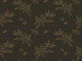 Handdrawn coffee branch background seamless pattern vector