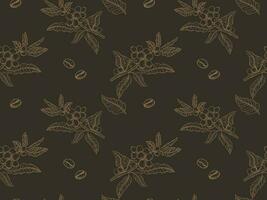 Handdrawn coffee branch background seamless pattern vector