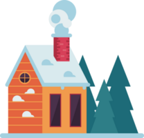 huis met sneeuw en dennen png