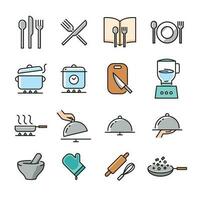 vector conjunto de batería de cocina línea iconos, colección de cocina utensilios y Cocinando símbolos