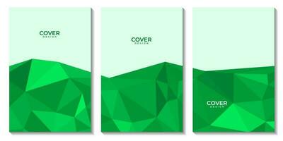 set of flyers. abstract triangles green background. vector illustration.