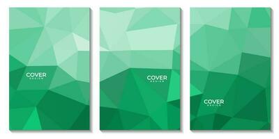 set of flyers. abstract triangles green background. vector illustration.