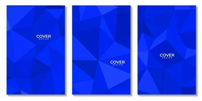 a set of flyers with blue geometric background design with triangles shape. vector